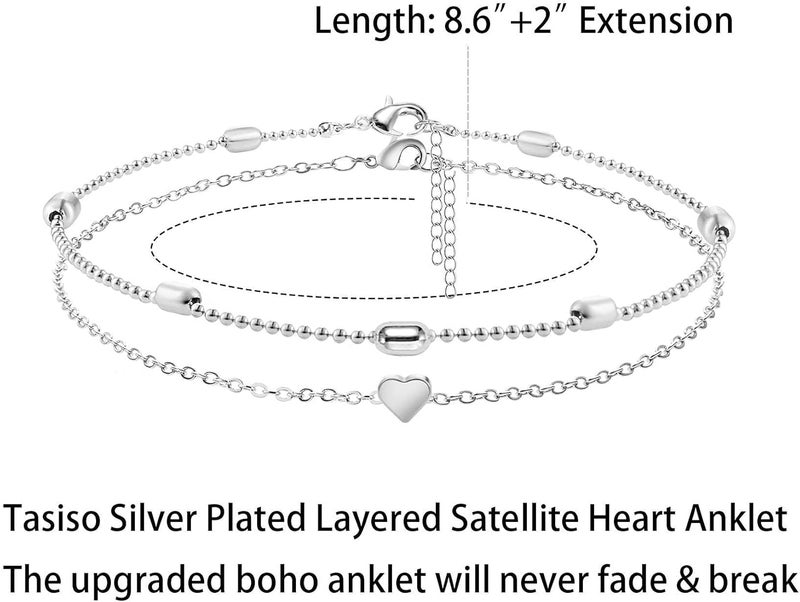 MIDEEO Gold/Silver Ankle Bracelets for Women,14K Gold Anklets for Women Waterproof Cuban Link Heart Beads Herringbone Rhinestone Anklets Set Layered Anklet Bracelets for Women Gold Jewelry Gift - Image 4